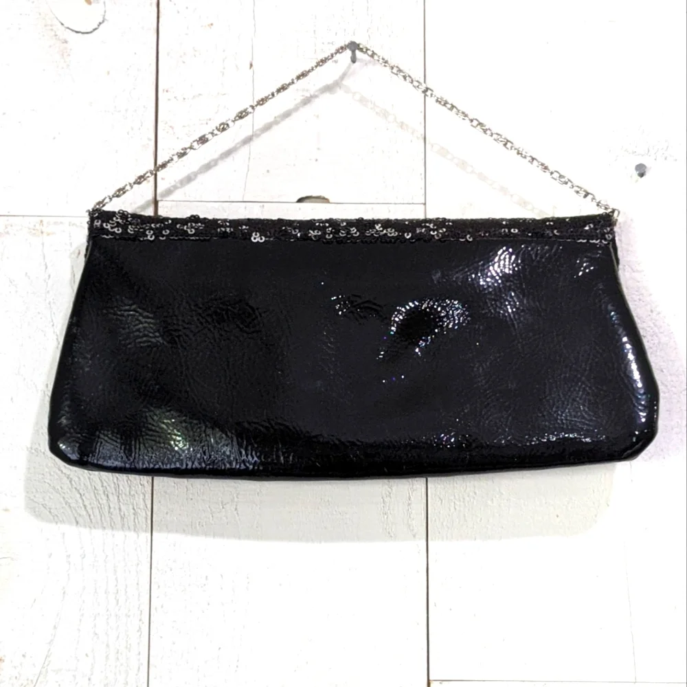 DownEast Black Sequined Clutch With Chain Strap